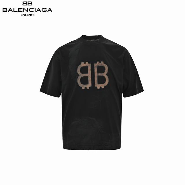 Balenciaga 巴黎世家 扎染双B印花水洗做旧短袖 原 10,900购买，精纺平纹面料、赃污油墨印花、洗水做旧效果、石磨破洞设计、大廓形版型、全套辅料配备