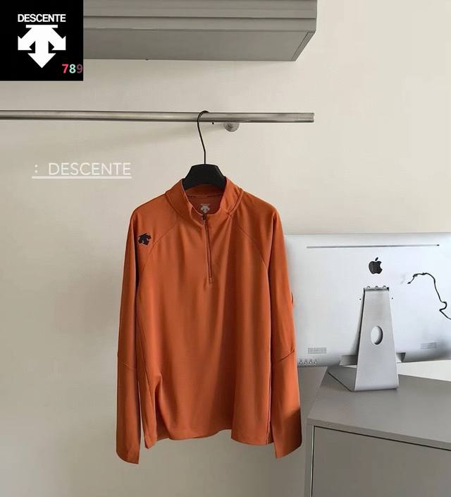 Descente迪桑特综训运动健身男士吸湿排汗长袖T桖内搭春夏 颜色：雅致黑 鸽羽白 墨茶绿 埃齐橙 尺码：M-4Xl