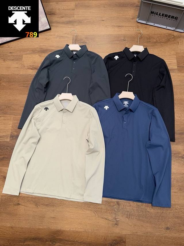 Descente 迪桑特专柜男士 休闲运动polo长袖衫 锦氨材质的混纺柔软与丝滑兼顾，不失悬垂性和柔顺度！具有纯棉的细腻纹理，有腔调也很高级 精致四针六线缝合