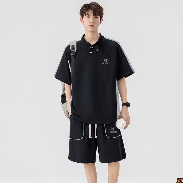 Arc’Teryx始祖鸟 独家实拍上新夏季高品质polo衫潮牌拼接插肩袖纽扣领短袖小领口七分袖T恤短袖短裤运动套装，本季主打，货源充足，放心主推，高端品质，经典