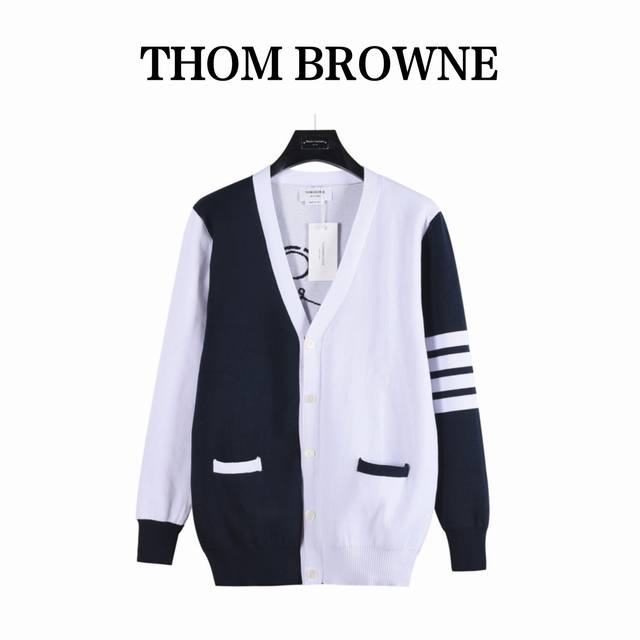 Tb火柴人小狗针织四条杠拼接撞色开衫羊毛混纺 毛衣 Thom Browne 汤姆布朗 .Tb经典火柴人小狗图案针织毛衣五扣开衫 拼接白灰撞色设计 意大利产地小标