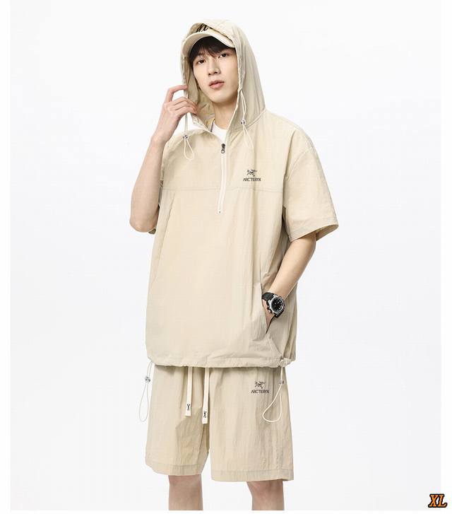 Arc’Teryx始祖鸟 独家实拍上新夏季高品质冰丝短袖短裤防晒套装休闲运动宽松速干户外时尚半拉链polo衫速干运动情侣套装，本季主打，货源充足，放心主推，高端