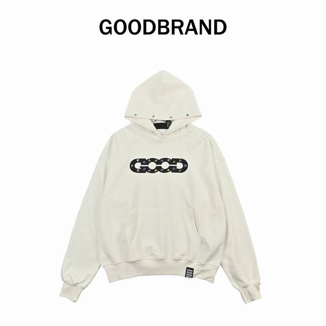 Goodbrand 钻碎颓破连帽卫衣 男女同款，500克重磅纯棉面料，原版1:1。 颜色：黑色、白色、灰色。 :