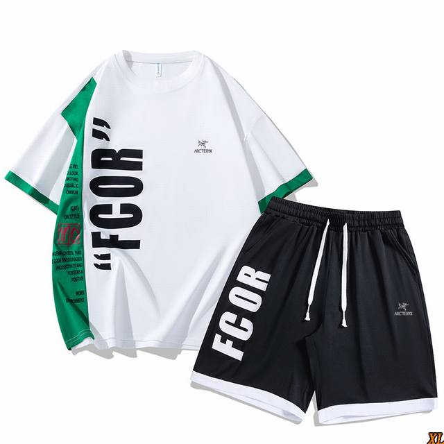 Arc’Teryx始祖鸟 独家实拍上新夏季高品质个性涂鸦字母印花套装T恤五分裤国潮短袖短裤运动套装，本季主打，货源充足，放心主推，高端品质，经典设计，做工出色，