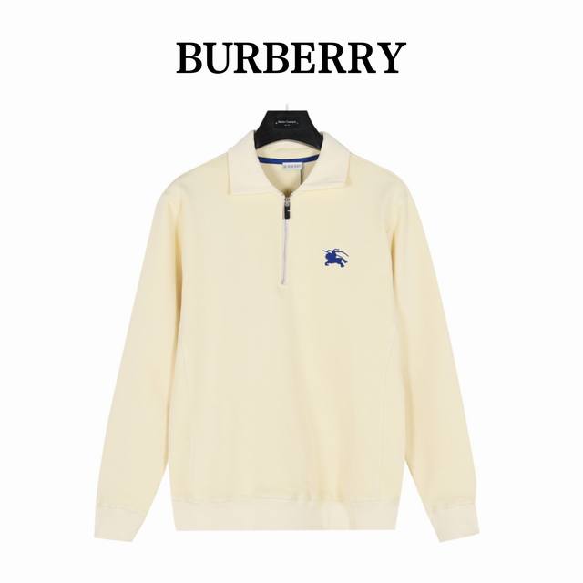 Burberry 巴宝莉 24Fw 小标战马刺绣半拉链翻领卫衣 定制430克博麟毛圈双股面料 胸口高密度Logo刺绣 背部Burberry大标万针刺绣 吊牌辅料
