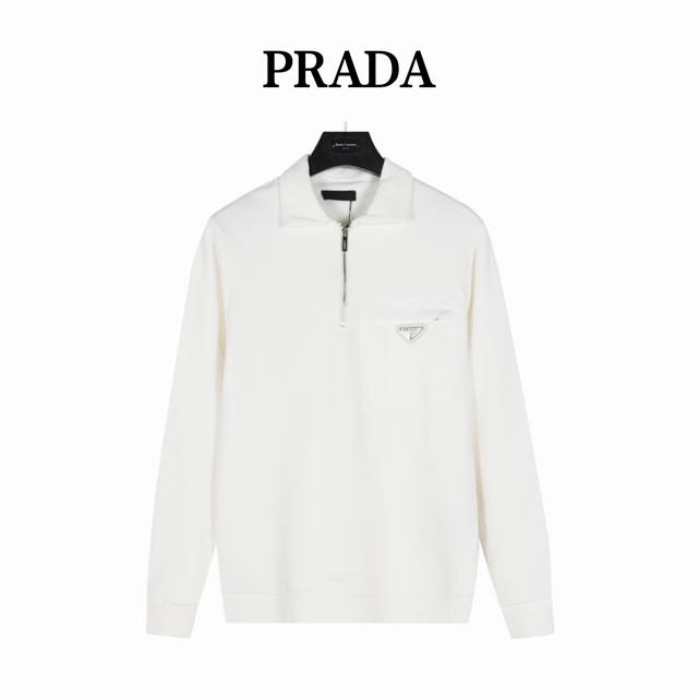 prada 普拉达 24Fw 口袋徽章三角标半拉链翻领卫衣 官网同布上新 定制430克博麟毛圈双股面料 原版普拉达辅料 男女同款均可驾驭 区别市面版本 随意对比