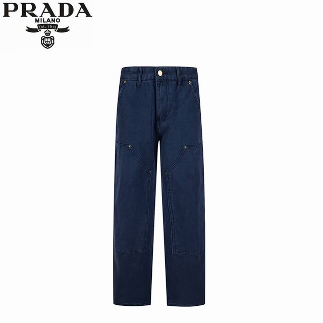 prada 普拉达 25Ss 皮标三角牛仔工装长裤 正品20089购入，采用10*10麻棉竹节牛仔布210克面料，Tr口袋布，整衣明线，成衣洗褪，定制辅料，合身