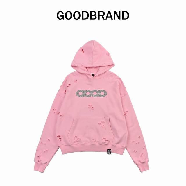 Goodbrand 钻碎颓破连帽卫衣 男女同款，500克重磅纯棉面料，原版1:1。 颜色：黑色、白色、粉色。 尺码：S.M.L.Xl