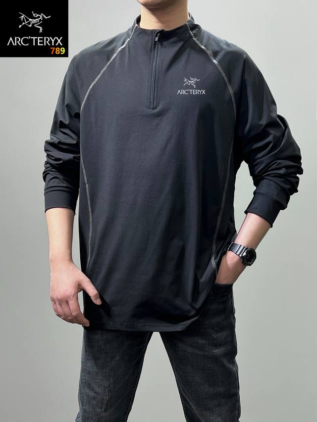 高品质 Arc'teryx 始祖鸟情侣秋季轻量化科技吸湿排汗透气亲肤肌理轻薄半拉链拼接圆领长袖打底衫！ 春秋外套穿 冬季可以做内搭 夏季空调房 可以外套 快速干