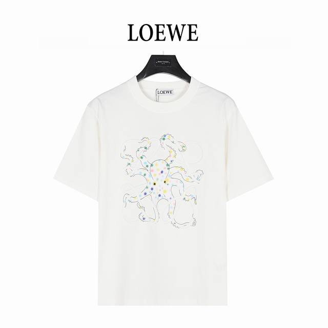 Loewe 罗意威 25Ss 章鱼印花和Anagram 刺绣短袖T恤 G棉质布料40支双纱面料，无蚀尘毛艺工处布理面，纺织密度高，垂感佳，不易变形。 厚织感加上