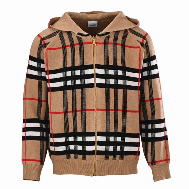 Burberry巴宝莉Bbr 双面穿连帽穿羊绒拉链外套 双面羊绒Logo战马格纹对位针织外套全衣条纹对位超级厚实的一款外套很有质感 Size：S-Xl