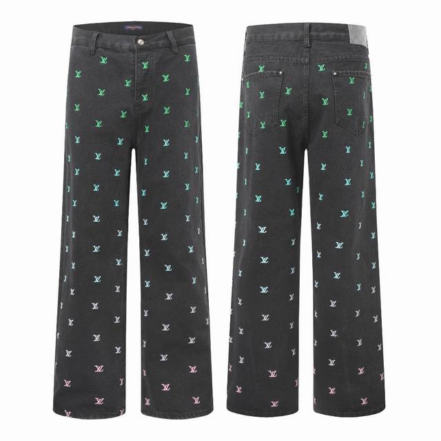 25Ss春夏新款菲董系列 Louis Vuitton 路易威登Lv满印Logo蓝绿撞色彩虹渐变刺绣牛仔套装牛仔外套牛仔裤 教练夹克取材水洗丹宁布，以全幅 Lv