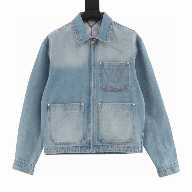 爆款回齐 高版本 Louis Vuitton 路易威登 Lv25新款限量口袋大Logo字母金色金线刺绣拉链牛仔外套 Lv刺绣口袋牛仔蓝牛仔外套 原版采用480G