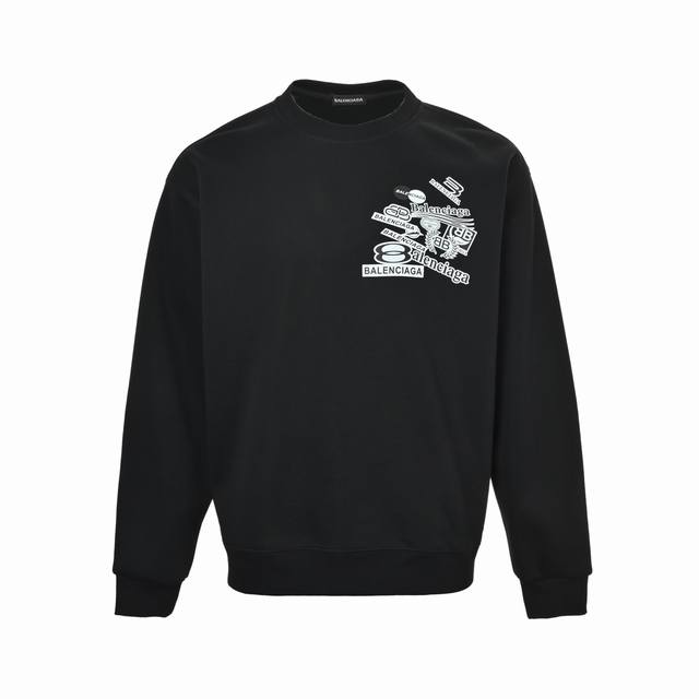 Balenciaga 巴黎世家 25Fw 多标印花圆领卫衣 480G高级精梳棉面料 专柜领标 代购级白色厚板吊牌 原版吊粒 前后都是立体发泡印花 层次感很强 男