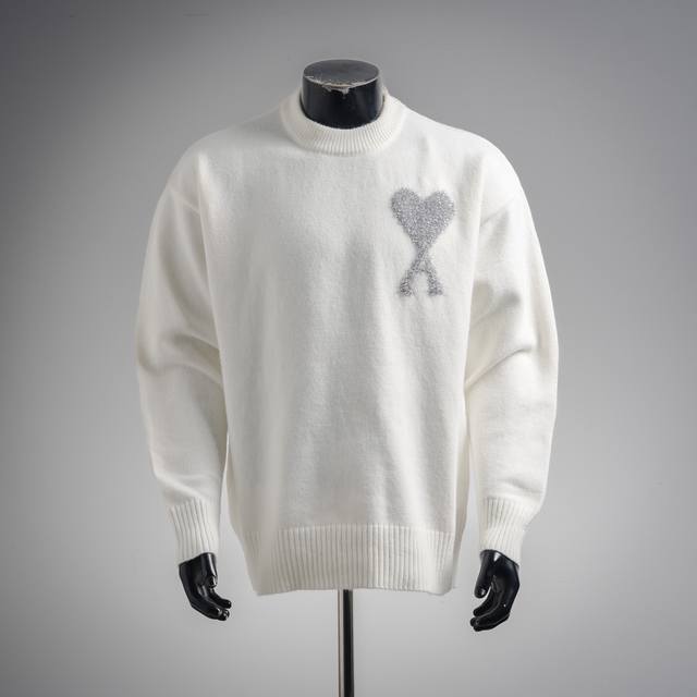 Ami 25Ss法式极简风格银线桃心Logo圆领毛衣 Size:S-Xl