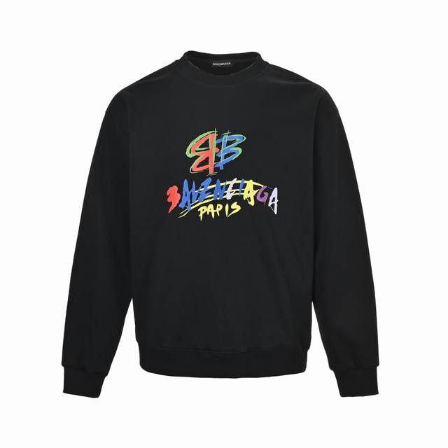 Balenciaga 巴黎世家 25Fw 彩色字母圆领卫衣 480G高级精梳棉面料 专柜领标 代购级白色厚板吊牌 原版吊粒 前后都是立体发泡印花 层次感很强 男