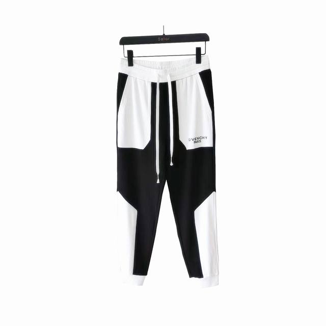 实拍细节图+尺码表 Givenchy 纪梵希 24Ss 黑白双拼刺绣Logo休闲长裤 华夫格面料 进口田岛机高密度刺绣字母Logo 男女同款 休闲长裤 颜色：图