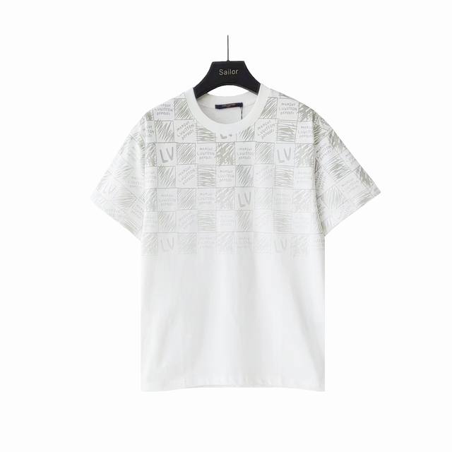 实拍细节图+尺码表 Louis Vuitton 路易威登 棋盘格字母Logo短袖 定制皮章 男女必备 短袖T恤 定制320克100％双纱纯棉面料 定染32支双股