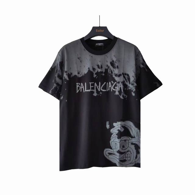 实拍细节图+尺码表 Balenciaga 巴黎世家 墨镜涂鸭短袖T桖 纯棉柔软面料 对色定染面料 高水平印花工艺 搭配螺纹刺绣 简约大气，采用进口水浆材质 水浆