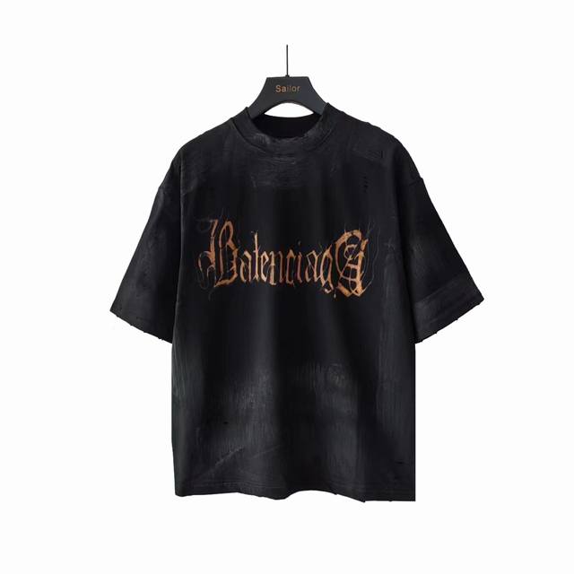 实拍细节图+细节图 巴黎世家Balenciaga 前后梵文水泥手绘涂鸦短袖 23年新主麦上身 印花采用康丽直喷前后直喷搭配新丝网印花彩拔 真的贵上天了 此款是我