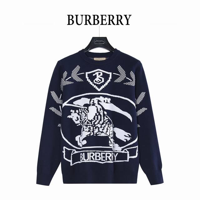 Burberry 巴宝莉 麦穗骑士战马提花圆领毛衣 香港专柜11200购入Yb开发！ 原版颜色毛线需要定织定染才有这个效果 不是随意藏青色能出来的效果 而且正确