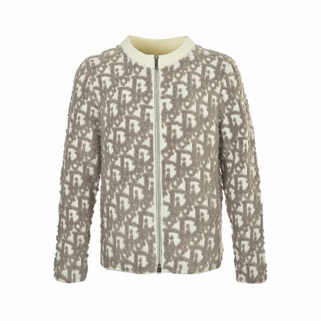 Dior 迪奥 25Fw 老花毛巾提花拉链毛衣外套 原20,000购入，采用白色绵羊毛混纺提花面料精心制作，通体饰以凸起的经典配色 Oblique 印花图案提升