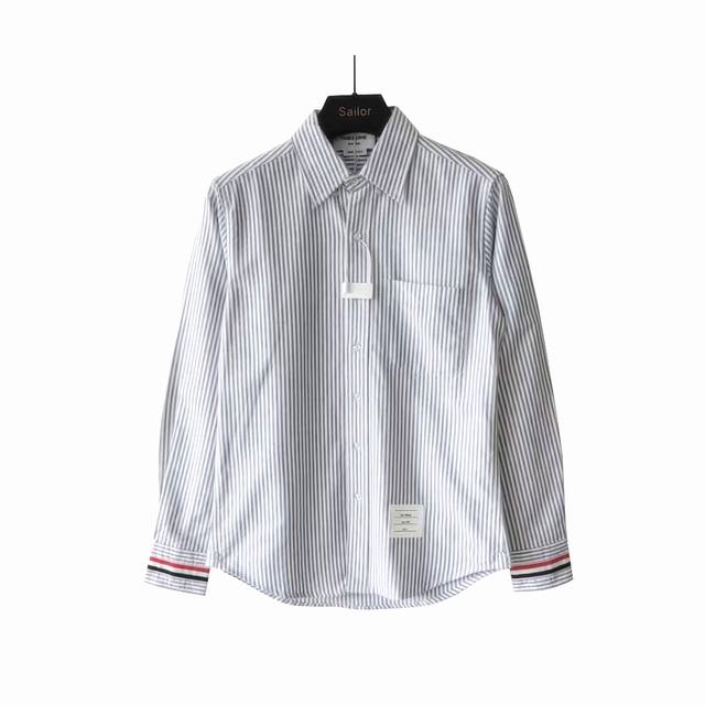 实拍细节图+尺码表 Thom Browne 汤姆布朗.条纹双袖口织带色织牛津纺长袖衬衣 Tb牛津纺双袖口织带条纹衬衫现货 意大利制造产地小标 采用进口缝纫设备缝