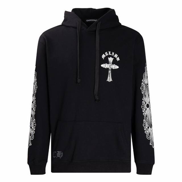 高版本Chrome Hearts克罗心 涂鸦马蹄十字印花连帽卫衣，男女同款。订制全棉毛圈面料，上手质感柔软。花臂十字大马蹄采用夜光印花材料，暗处可发光，夜晚最靓