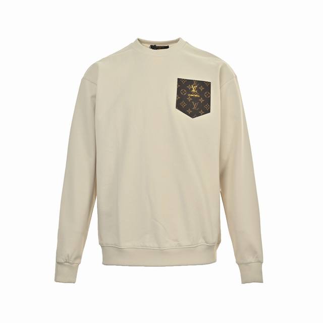 Louis Vuitton 路易威登 老花皮标贴饰圆领卫衣 秋冬渠道限定新款，男女同款老花皮标卫衣。模糊性别界限的中性风格，经典落肩宽松Os版型裁剪，女生上身就