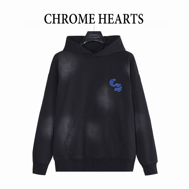 Chrome Hearts 克罗心 重工水洗马蹄梵文牛仔贴布刺绣连帽卫衣 采用双股双纱 克纯棉卫衣面料 面料采用双股并线加捻的织造 比单股纱线强度提升40% 形