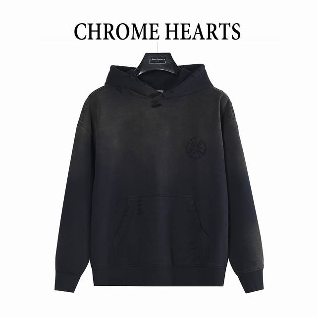 Chrome Hearts 克罗心 重工十字架贴布绣水洗烧花破洞连帽卫衣 采用双股双纱 克纯棉卫衣面料 面料采用双股并线加捻的织造 比单股纱线强度提升40% 形