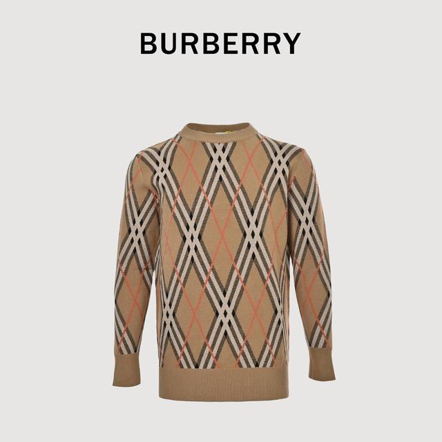 Burberry 巴宝莉 25Fw 斜格纹圆领针织毛衣 经典针织条纹毛衣 定染纱线 零色差 羊绒混织 摸起来滑滑软软非常舒服 不扎肉 -采用高品质包芯绒面料 进