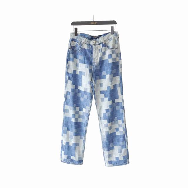 实拍细节图+尺码表 Louis Vuitton 路易威登 24Ss 马赛克菲董联名秋冬牛仔裤 套装 .棋盘格日版牛仔 丹宁布全幅Damoflage 提花 整体融