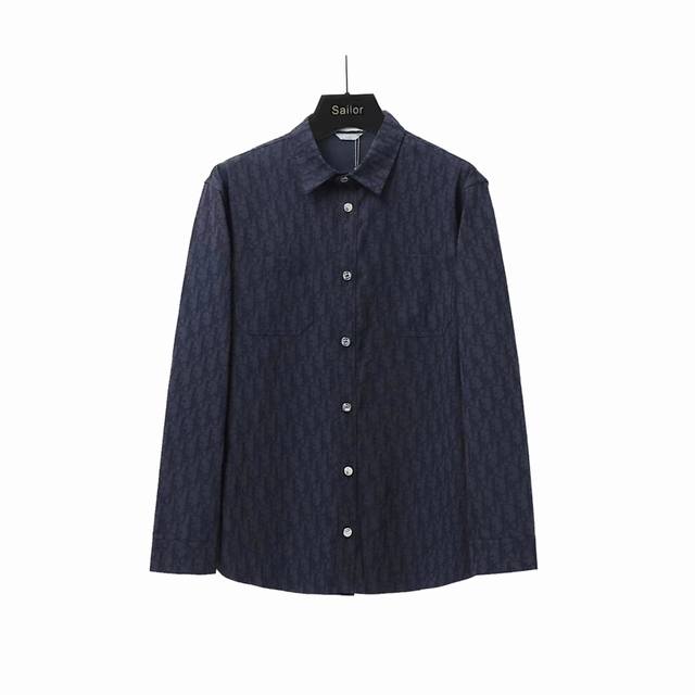 实拍细节图+尺码表 Dior 迪奥 Dr字母色织满幅Logo提花长袖衬衫 面料采用高定定织面料 根据原版起版 自家品牌工厂p流水线36道工序独立完成 做工精致