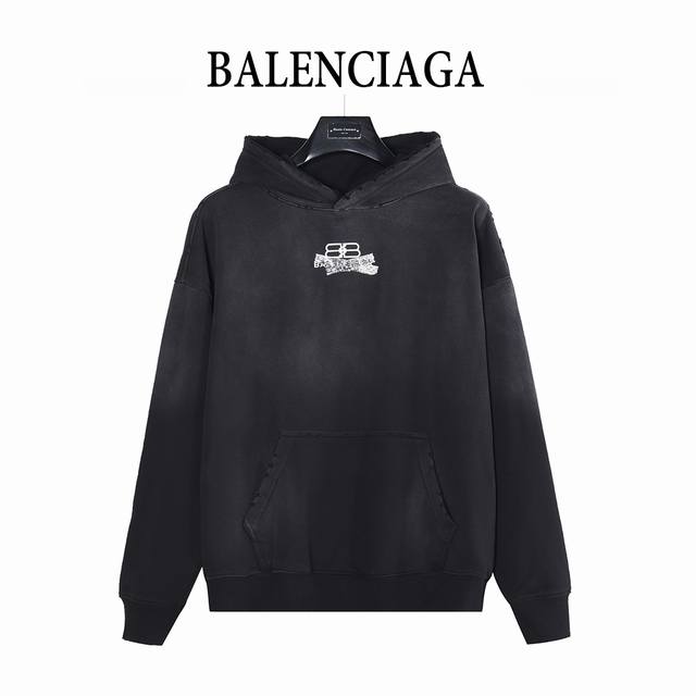 Balenciaga 巴黎世家 25Fw 立体双B胶带字母水洗破洞连帽卫衣 采用克重 G重磅成衣制成 工艺采用进口直喷机使色块呈色转变为连续调呈色 并可提高颜色
