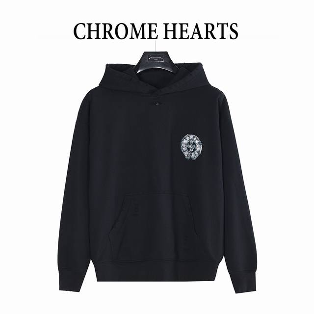 Chrome Hearts 克罗心 重工马蹄标识贴布刺绣水洗烧花连帽卫衣 采用双股双纱 克纯棉卫衣面料 面料采用双股并线加捻的织造 比单股纱线强度提升40% 形