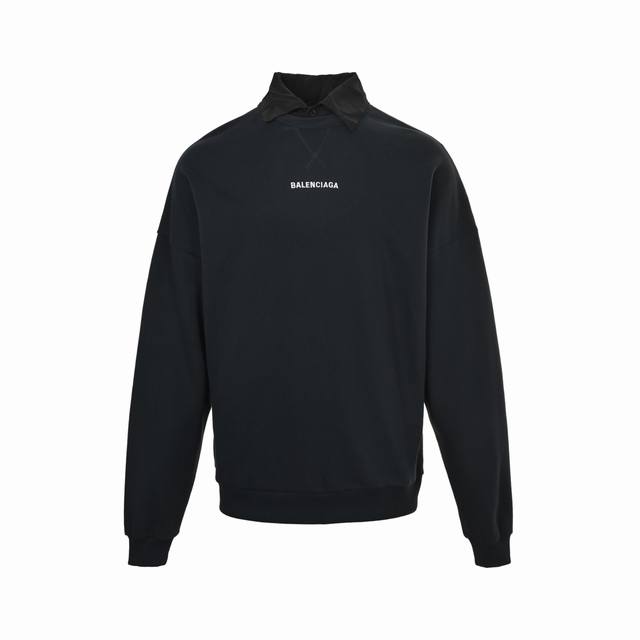 Balenciaga 巴黎世家 25Fw 前后刺绣假两件翻领卫衣 面料采用定织定染 克精梳棉，克重是衡量面料厚度的关键指标， 克属于高克重范畴，它赋予了卫衣卓越