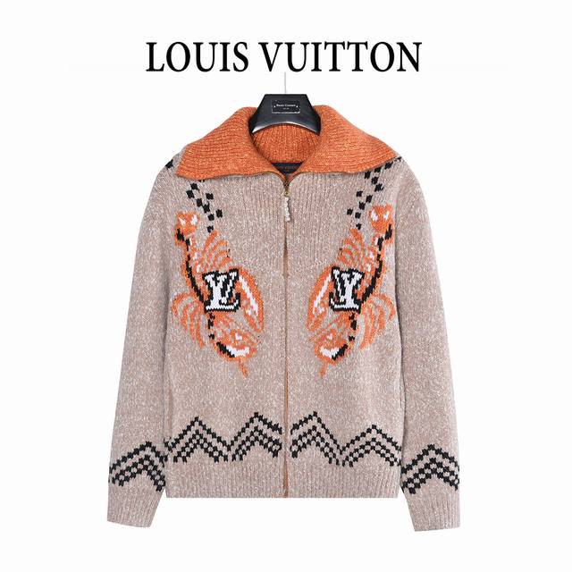 Louis Vuitton 路易威登 龙虾系列 双虾提花针织拉链披肩领毛衣外套 面料采用棉羊毛混纺棉线，羊毛为30%，棉纱70%。 成衣手感柔软版型立厚重带微弹