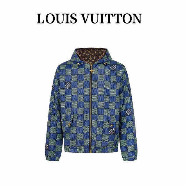 Louisvuitton 路易威登 25Fw棋盘格老花双面拉链外套 原28, 购入，双面面料分别定做，一面为100%聚酯纤维蓝绿棋盘格面料，另一面为100%聚酰
