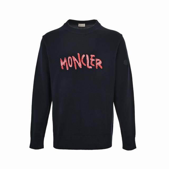 Moncler 蒙口 红字刺绣针织毛衣 正品3773购入开发，，35%羊毛双股混纺毛料，采用日本进口织机 银笛 七 针，毛料酵洗，毛料提花，定制辅料，合身版型