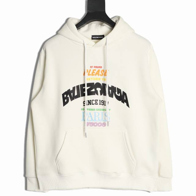 Balenciaga 巴黎世家 25Fw 反向字母帽衫 480G高级精梳棉面料 专柜领标 代购级白色厚板吊牌 原版吊粒 前后都是立体发泡印花 层次感很强 男女同