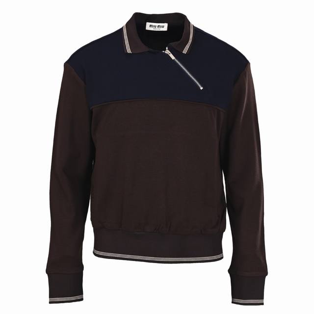 Miu Miu缪缪Mm 撞色侧拉链卫衣 正品25400购入开发，定制丝滑黏胶锦纶氨纶卫衣面料 克，扁机罗纹，进口刺绣，面料酵洗，定制辅料，合身版型 Size：3