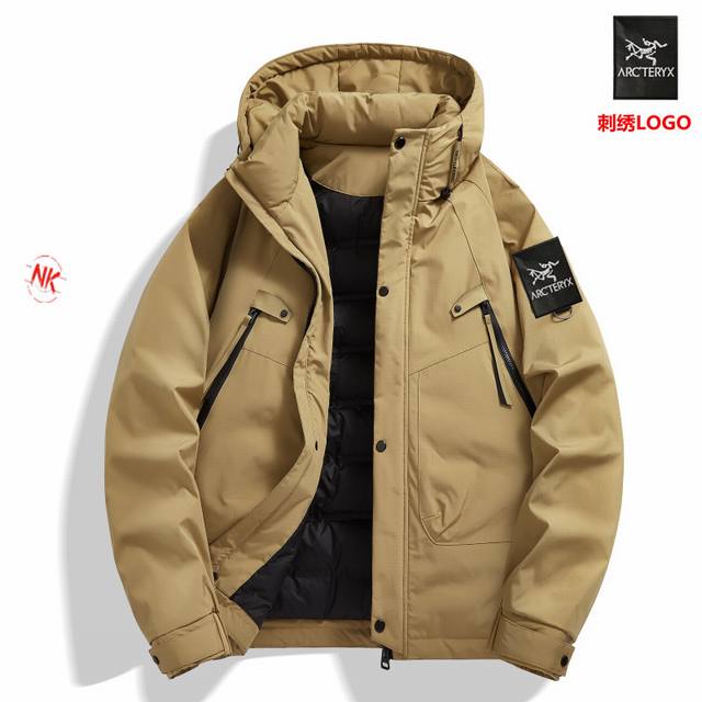 刺绣Logo 90白鸭绒 始祖鸟白鸭绒羽绒服！短款上衣外套渐变色拼接撞色男女款羽绒服。羽绒服男女同款情侣款短款连帽雪山渐变色，轻薄情侣款马甲外套渐变色立领背心冬