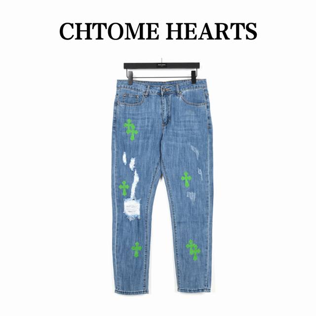 Chrome Hearts 十字架拼皮刺绣拼皮补丁绿牛仔裤 经典版本系列夏季版拼皮补丁绿 独家定织定染100%纯棉高克重牛仔布料 高工水洗！成裤后做重度酵素石磨