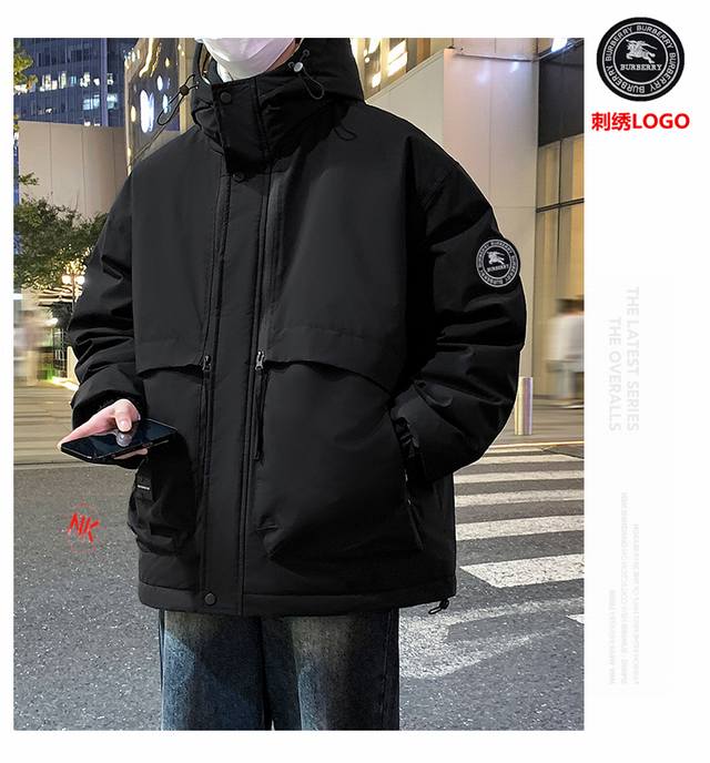 刺绣Logo 巴宝莉白鸭绒羽绒服。短款上衣外套渐变色拼接撞色男女款连帽羽绒服！羽绒服男女同款情侣款短款连帽雪山渐变色，轻薄情侣款马甲外套渐变色立领背心冬季白鸭绒