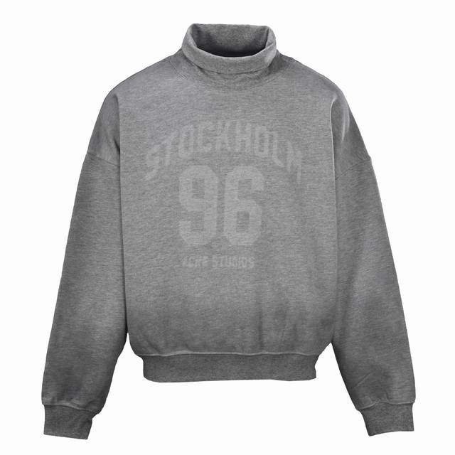 Acne Studios 模糊印花徽标高领卫衣 定制花纱柔绒锦棉，进口机白沫印花，利用进口的专业印花设备， 将一种特殊的白色浆料，通过精确的机械控制，以特定的图