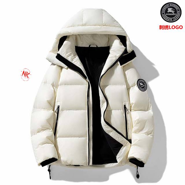 刺绣Logo 90白鸭绒 巴宝莉Burberry白鸭绒羽绒服 短款上衣外套渐变色拼接撞色男女款连帽羽绒服！羽绒服男女同款情侣款短款连帽雪山渐变色，轻薄情侣款马甲