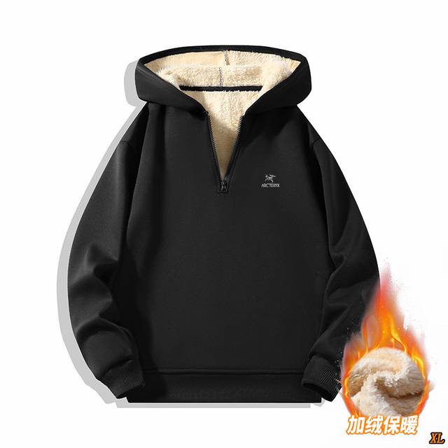 Arc’Teryx始祖鸟 独家实拍上新冬季高品质连帽加绒卫衣加绒加厚帽衫休闲半拉链套头上衣宽松运动保暖打底衫羊羔绒，本季主打，货源充足，放心主推，高端品质，经典