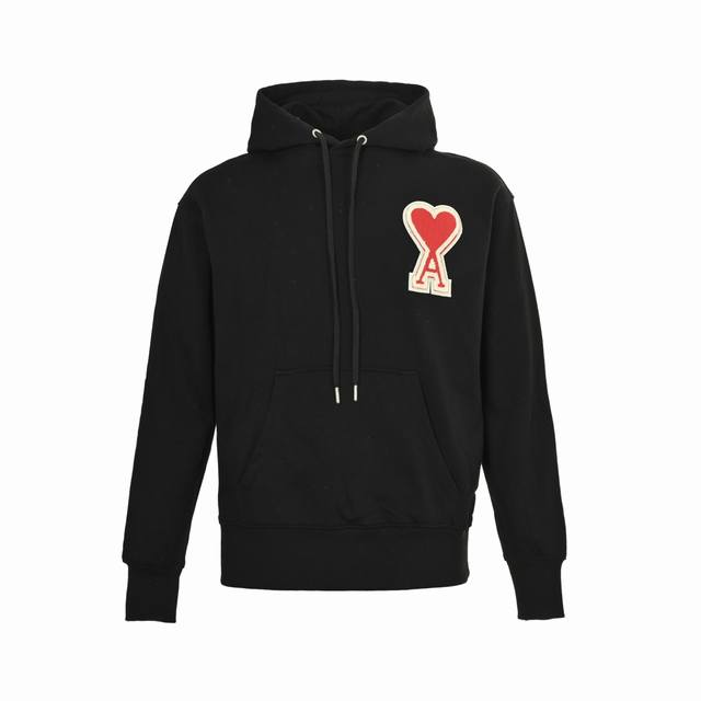 Ami paris 大爱心章仔刺绣连帽卫衣 380G定制粗糙手感面料 所有颜色均为定染 区别市面拿相近颜色做货的快餐货 正确同色定染帽绳 搭配正确2孔吊钟 帽绳