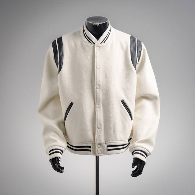 Saint Laurent paris 圣罗兰 Ysl经典款拼皮黑白棒球领夹克外套， 原版1:1开发全网最高版本 耗时2个月订制纯羊毛呢料、提花罗纹 普通机器根